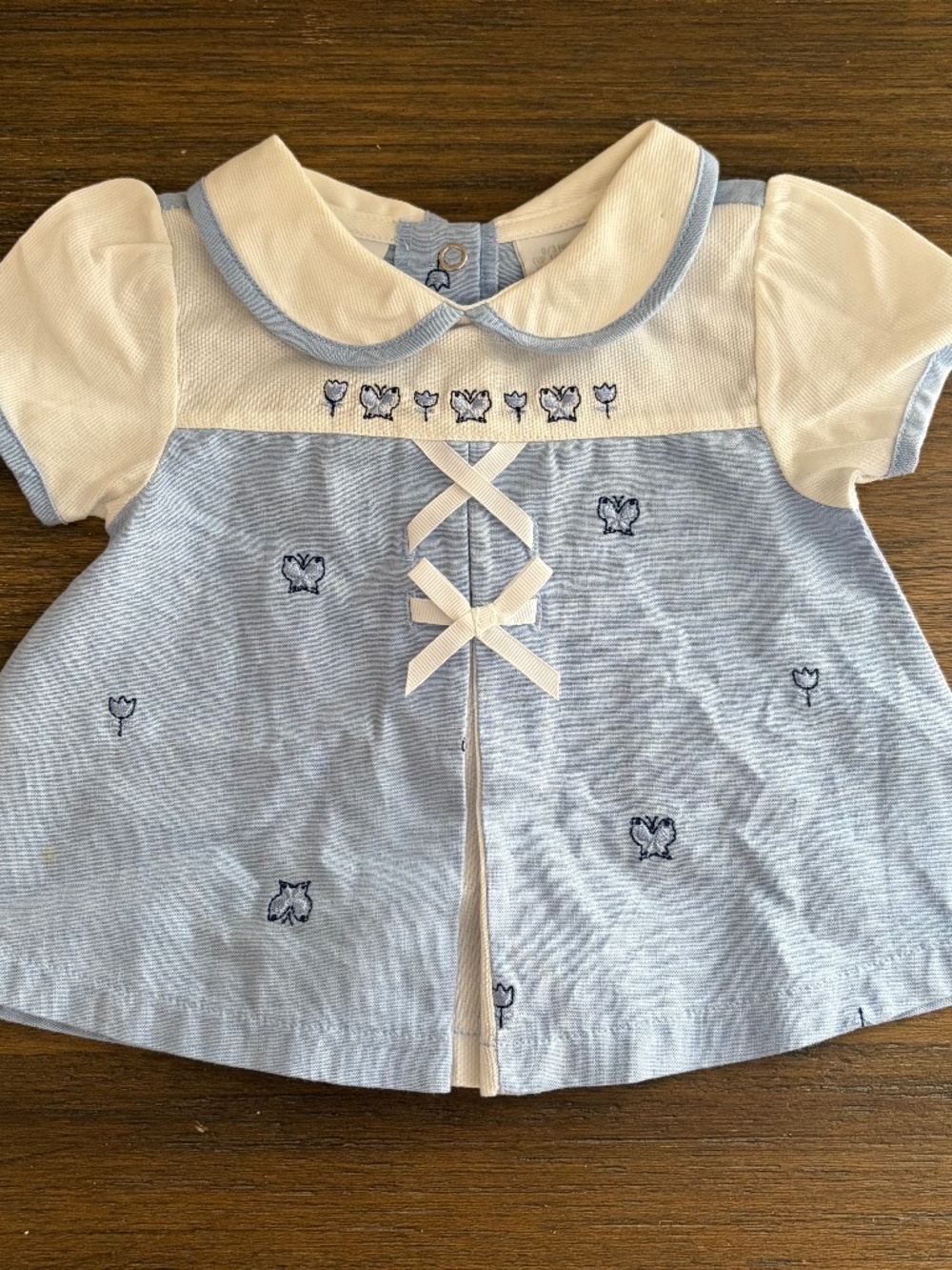 Vintage Cuddle Bear Girls Dress with Peter Pan Collar l 0/3 Months